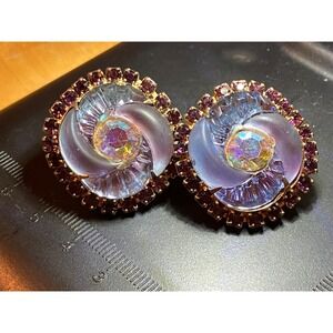 Amazingly Stunning Vintage 50's EDLEE Designer Purple & Rhinestone Earrings
